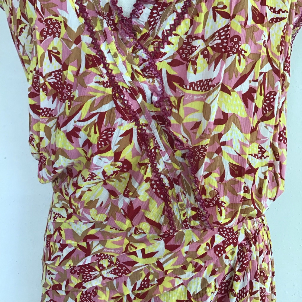Poupette St Barth Women Elegant Mini Dress S Pink Yellow Floral - Picture 7 of 14